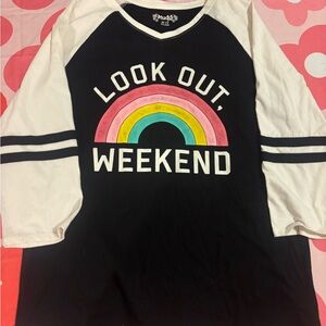Mudd Black and White Long Sleeve Tee with Rainbow Graphic